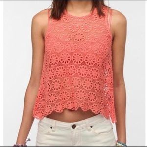 Urban Outfitters Coral Crochet Crop Top Small